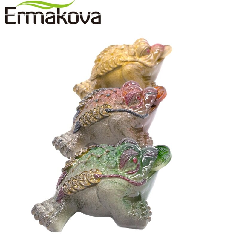 Ermakova 3異なるスタイル樹脂変色ラッキーマネーヒキガエル置物カエル像風水風水茶ペット家の装飾