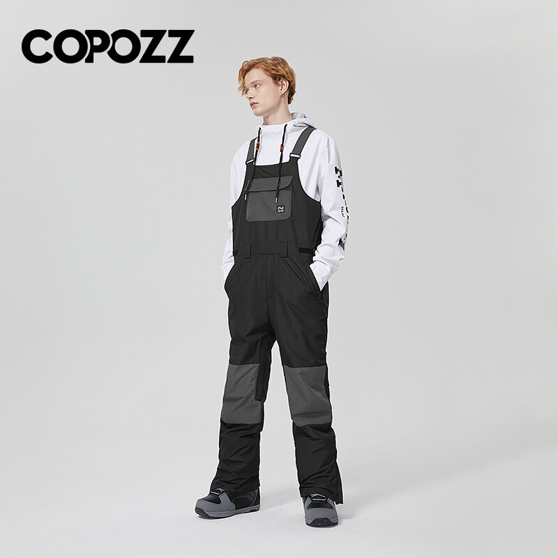 COPOZZ-스노우보드 백 스키 팬츠 바람막이 대비 컬러 오버올 스키 팬츠 남성 여성용, 야외 겨울 스키 장비 바지
