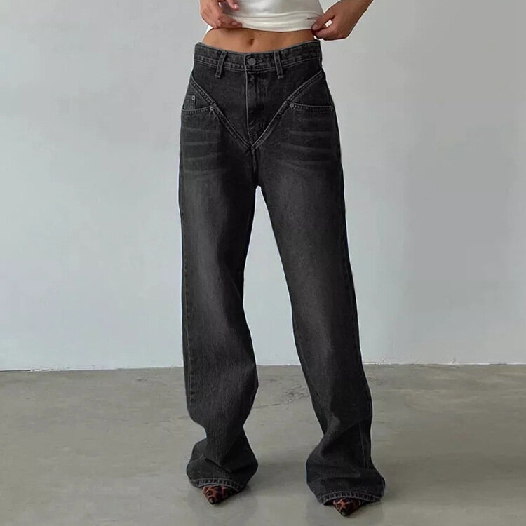 Vintage Blue Denim Jeans Woman Fashion High Waist Straight Office Lady Trousers Elegant Full Length Pants For Women 2022