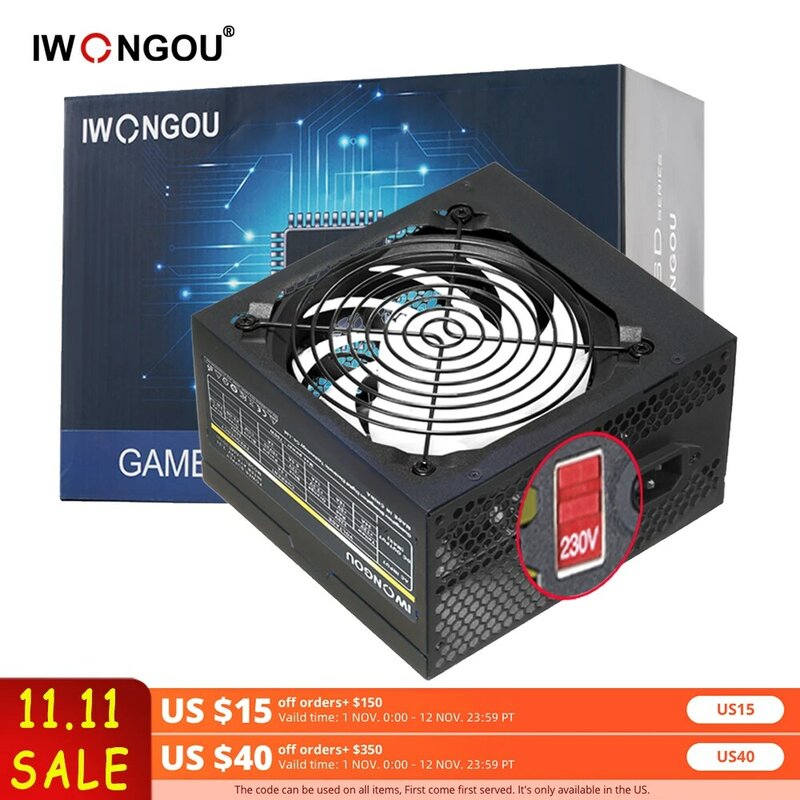 IWONGOU-PC 전원 공급 장치, 최대 500 와트, 게임용 데스크탑 컴퓨터 24 핀 12v Atx 500 w 소스 GAMESD500 PSU