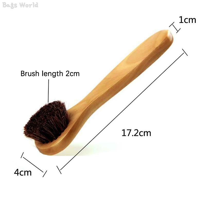 1pc Long-handled Horse Hair Cleaning Brush Round Head Solid Wood Small Face Brush Soft Hair Bath Brush 17.2cm Long