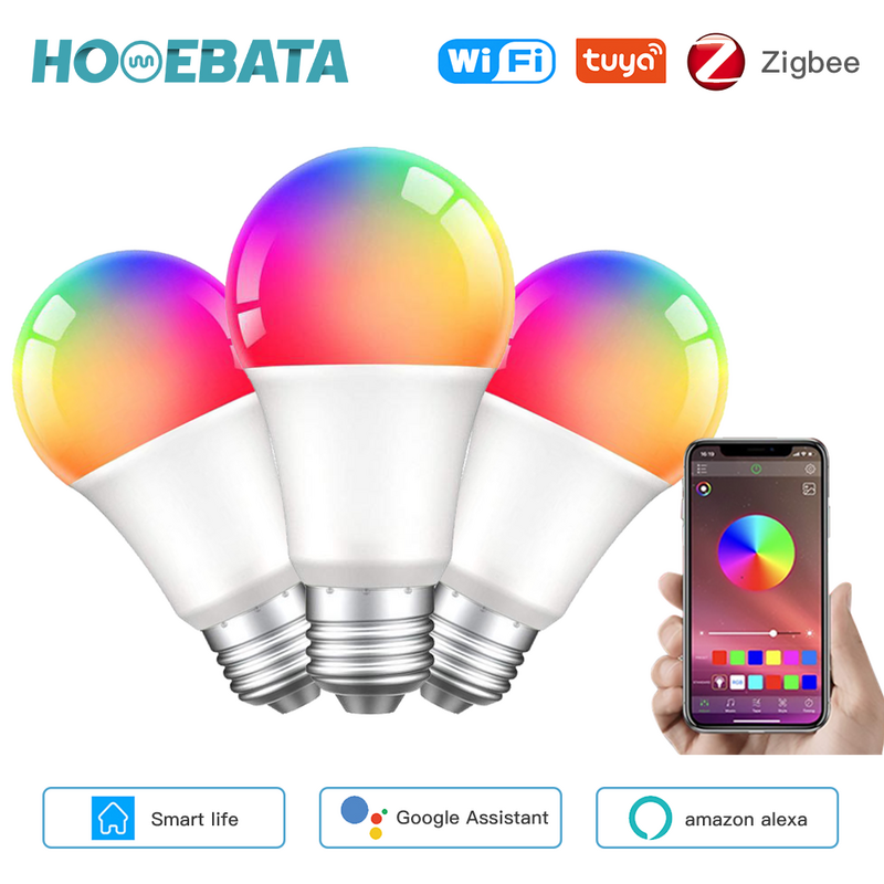 Homebata Tuya WiFi Smart Light Bulb 15W E27 RGBW LED Lamp Dimmable with Smart Life APP Voice Control for Google Home Alexa