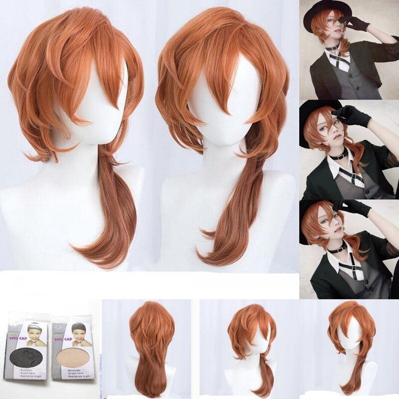 Morematch High Quality Anime Bungo Stray Dogs Chuya Nakahara Chuuya Cosplay Wig Heat Resistant Synthetic Hair Wigs + Wig Cap
