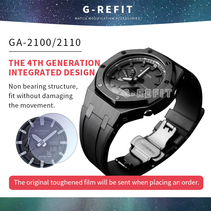 G-Refit 2022 New GA2100/2110 316 스테인레스 스틸 ga-2110 벨트 불소 고무 금속 베젤 및 공구 나사가있는 시계 줄
