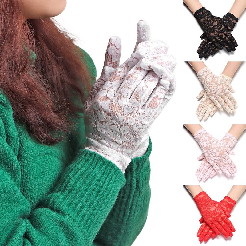 Fashion Goth Party Driving Short Hollow-Out Mittens Sunscreen Gloves Bride Lace Gloves UV Protection Gloves