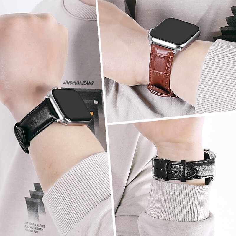 Деловой кожаный ремешок на Apple Watch 7 band 44 мм 41 мм 38 мм 40 мм 45 мм 42 мм, мужской кожаный модный ремешок для часов iwatch se 654321