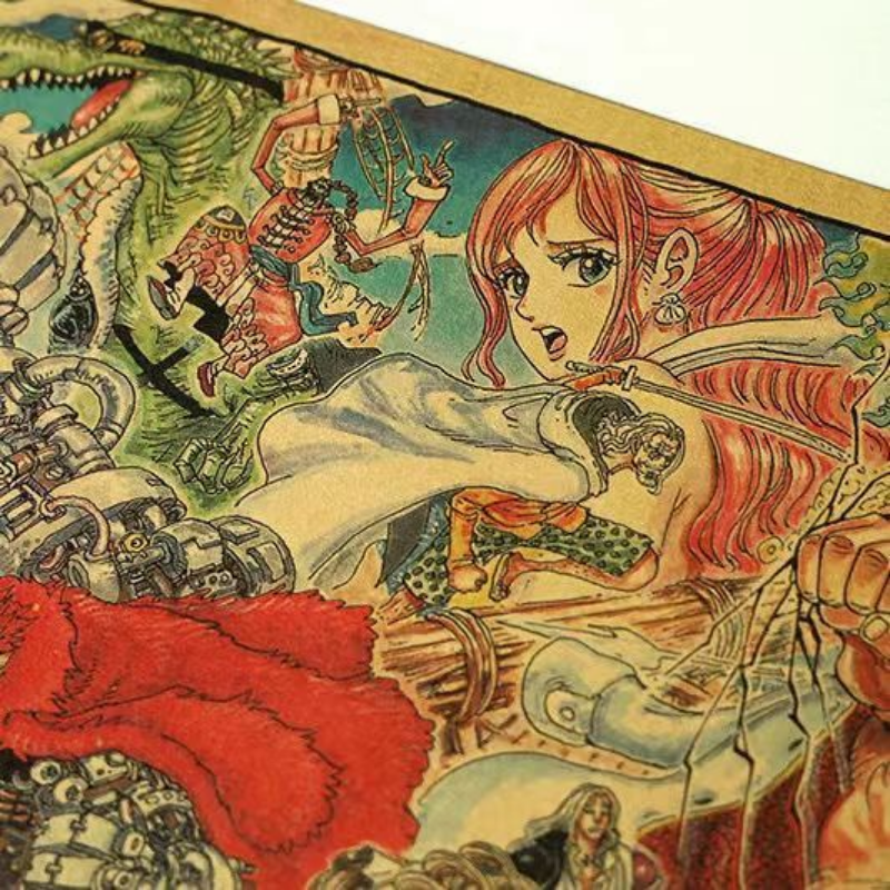 Bandai อะนิเมะขนาดใหญ่หนึ่งขนาด One Piece ภาพครอบครัว Retro Kraft กระดาษโปสเตอร์ห้องนอนห้องนอนตกแต่งวอลล์เปเปอร์