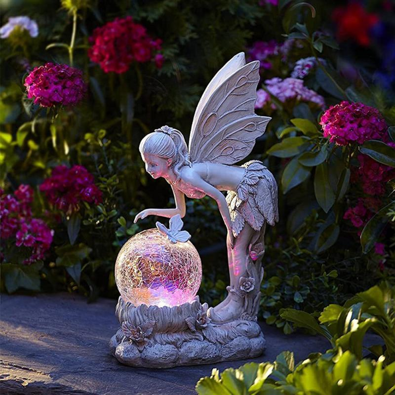 Fada menina ornamento de resina luminosa decoração do jardim escultura artesanato anjo figura ornamento solar led decoração para casa acessórios