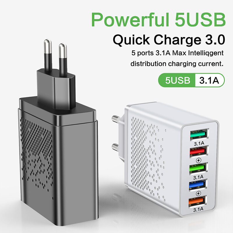 USB Charger Quick Charge QC 3.0 Powerful 5 Ports For Huawei Xiaomi 12 Samsung A51 Mobile Phone  Adapter Fast Charging Chargers