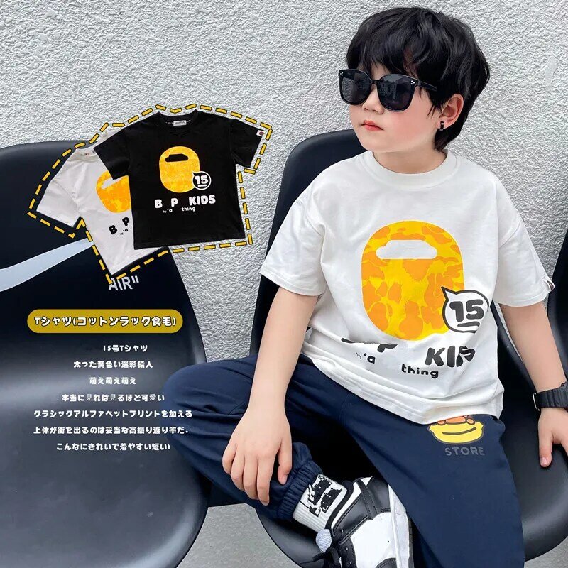 Детская футболка в стиле хип-хоп, желтая камуфляжная летняя футболка с мультяшным рисунком, детская одежда, 2022