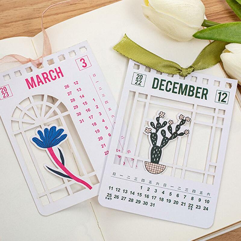 Calendario creativo de escritorio, decoración de plantas frescas pequeñas, adorno de escritorio, D8H7, 2023
