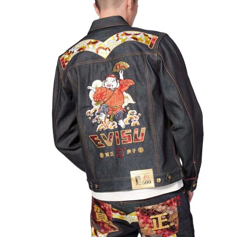 일본 스타일 레트로 90 년대 데님 재킷 남성용, 한정판, 에비스 자수 코트, 스트리트웨어 패션 진 재킷