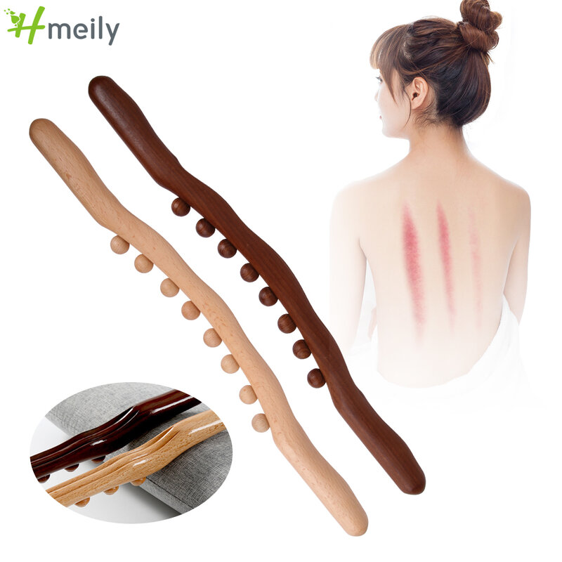 Drewniane Gua Sha Stick urządzenie do masażu ciała 8 koraliki ręczny masażer do celulitu na ból pleców ulgę w drewnie kubek do masażu