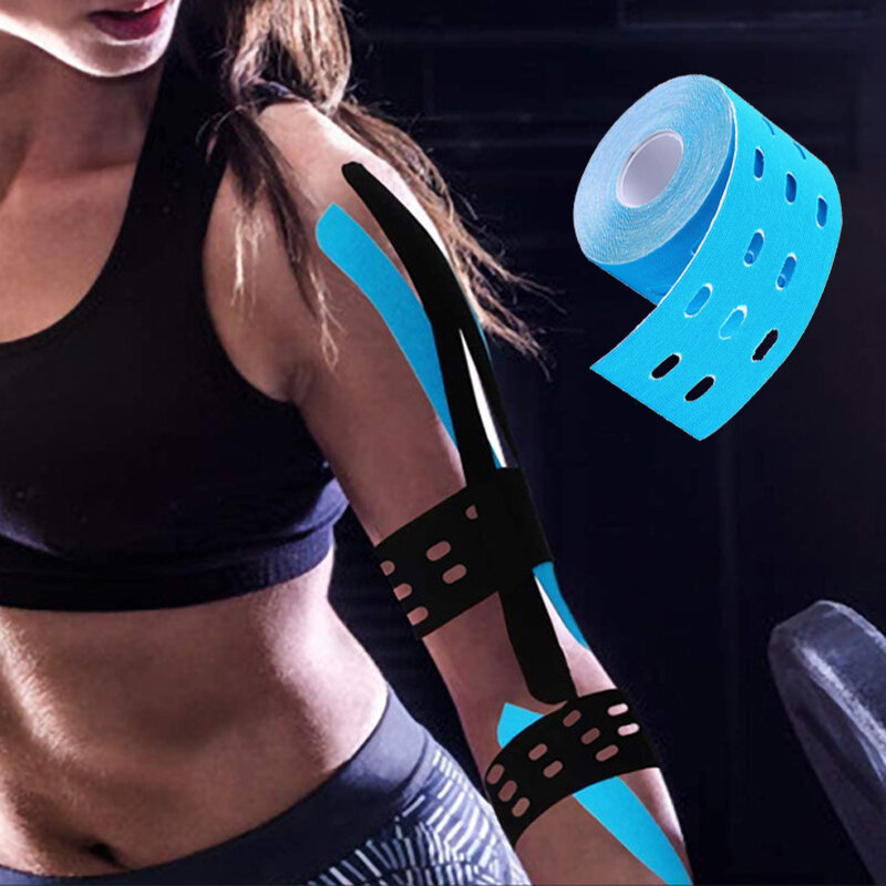 Bande de kinésiologie élastique perforée, rouleau de 5cm X 5m, bande d'exercice pour soutenir les muscles, soulager la douleur et les tensions
