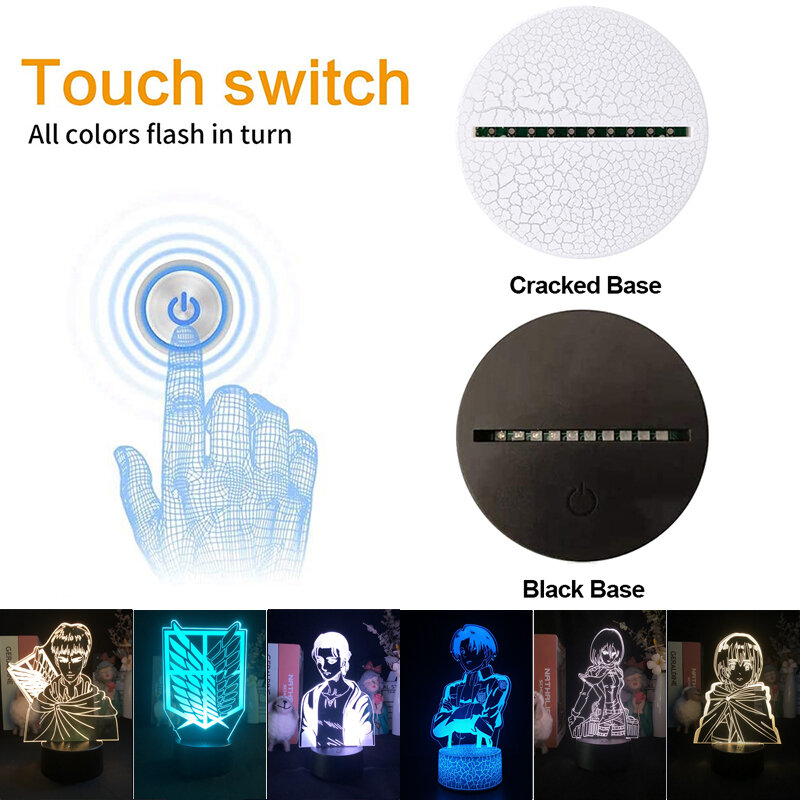 Anime ataque em titã crianças quarto led 3d night light asas de liberdade eren jaeger 7 cor lâmpada de mesa casa sala estar decoração