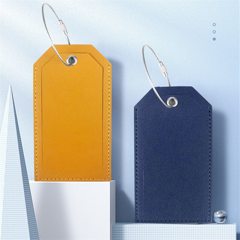 1Pcs PU Leather Luggage Tag Wire Lanyard Boarding Pass With Information Card Leather PU Luggage Tag Travel Accessories