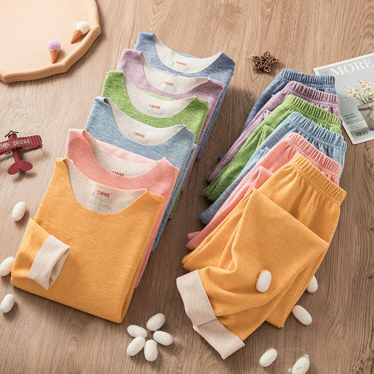 Traceless الحرير الكشمير التكنولوجيا ملابس اخلية حرارية الأطفال مجموعات سلس لصبي فتاة الاطفال ملابس الخريف الدافئة لينة