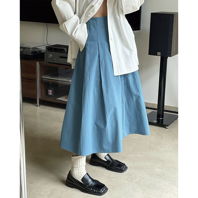 Falda plisada de algodón para mujer, falda de cintura alta, línea A, Retro, longitud media, paraguas, moderna, suelta, delgada, a la moda