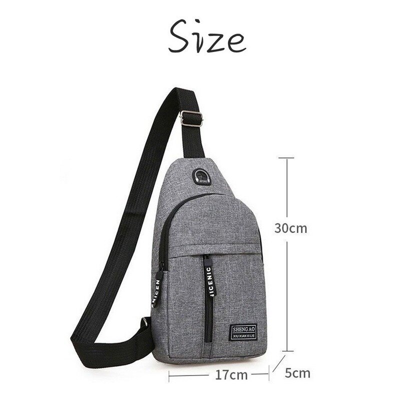 Męskie torby na ramię USB ładowanie słuchawki kabel Hole torby Crossbody dla mężczyzn z zabezpieczeniem przeciw kradzieży sportowa torba na klatkę piersiowa krótka wycieczka posłańcy torba