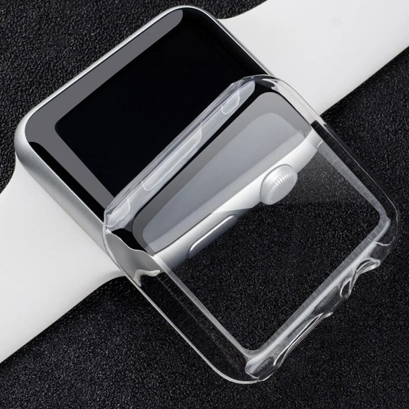 Apple Watch 시리즈 Se 65432 용 투명 케이스 + 유리 38MM 42MM 40MM 44MM, 스마트 IWatch 투명 전체 화면 보호기 커버 범퍼