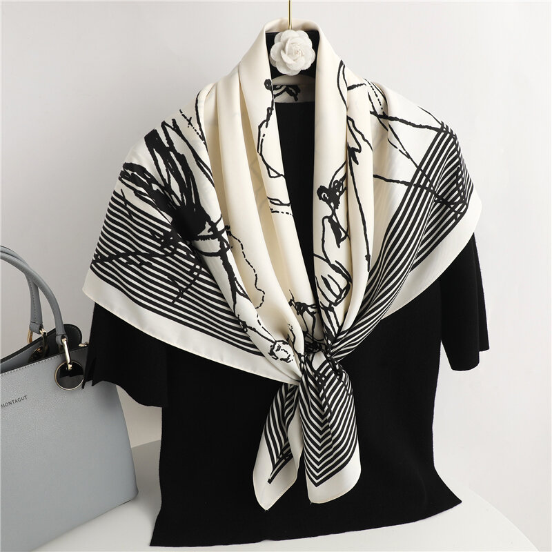 Bufanda de seda satinada cuadrada de sarga Simple para mujer, Hijab envolvente, banda para el pelo para mujer, Bandana Foulard de moda de 90x90cm