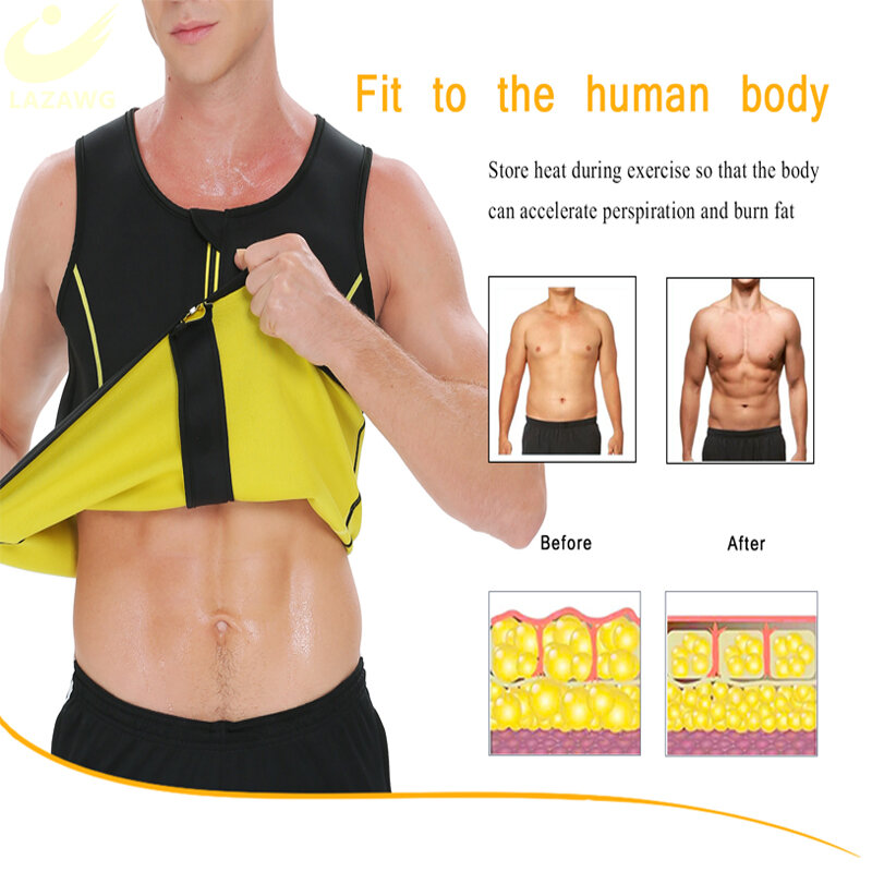 LAZAWG  Mens Sauna Sweat Suits Neoprene Top and Slimming Pants Waist Trainer High Waist Slimming Body Shaper Fitness Vest