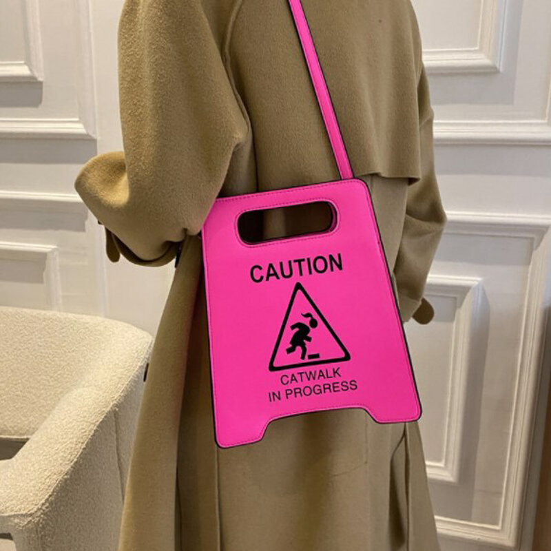 Novidade impressão sinal de aviso mensageiro saco personalizado bolsa feminina