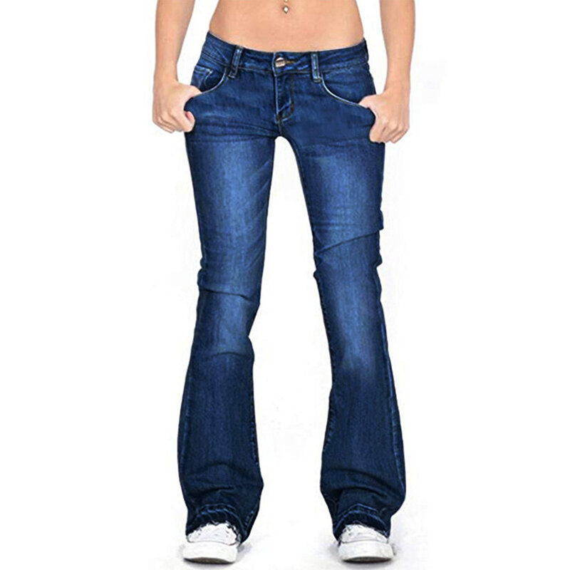 Calças de brim femininas bell bottom mid rise bootcut jeans flare para calças finas