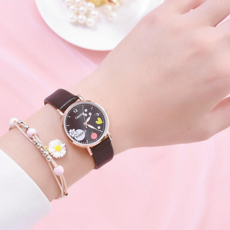 Ensemble de montres à Quartz pour femmes, Bracelet mignon et minimaliste, tendance, or Rose