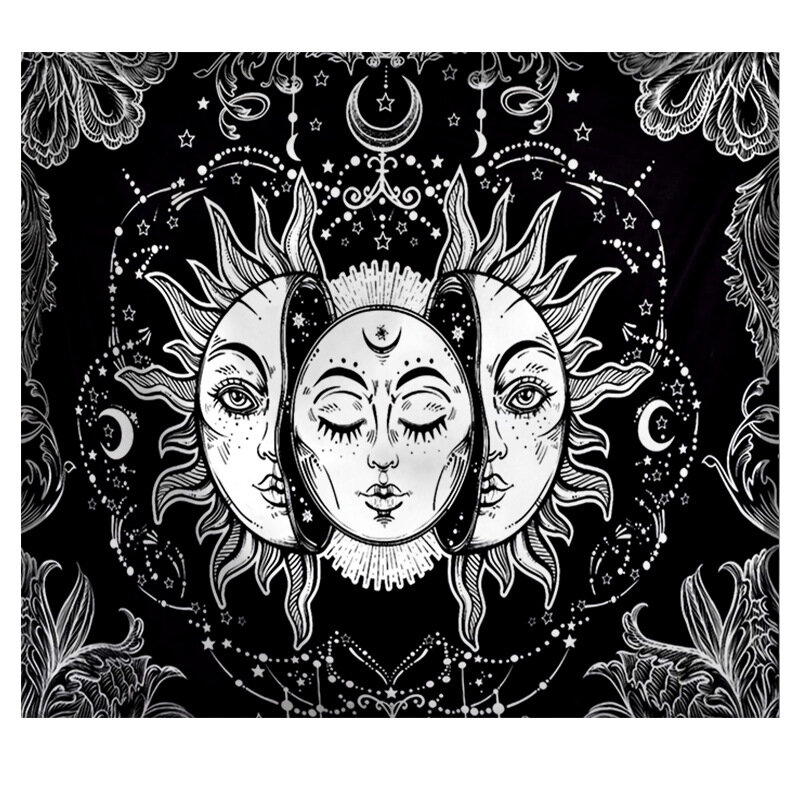 Tapeçaria personalizado mandala tapeçaria branco preto sol e lua tapeçaria tapeçaria tarô hippie tapetes de parede decoração do dormitório cobertor