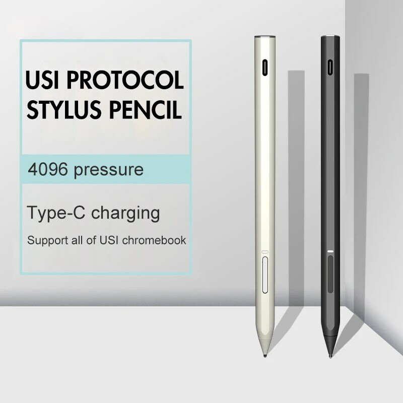 Chromebook Pen USI2.0 Pensil Stylus Dapat Diisi Ulang dengan Penolakan Telapak Tangan 4096 Sensitif Tekanan untuk Tablet HP ASUS Lenovo