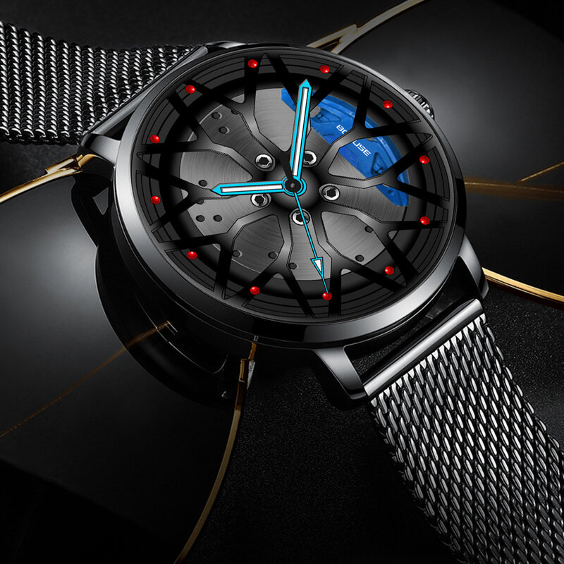 Часы мужские с вакуумным покрытием, черные стальные, водонепроницаемые спортивные Кварцевые s-часы с колесным ободом