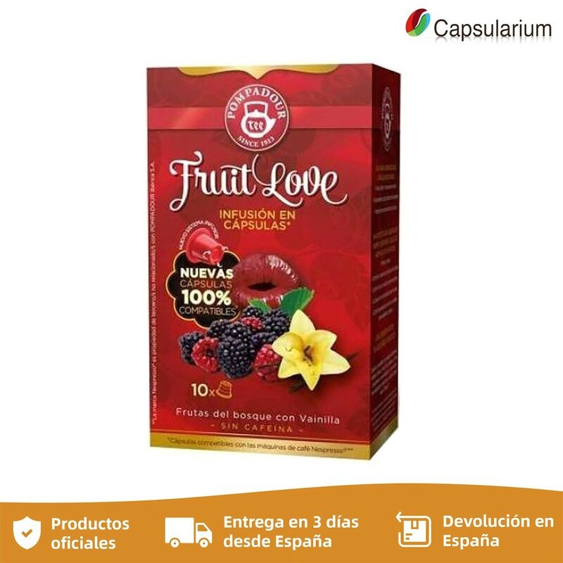 Té Fruit Love Pompadour, de frutas del bosque con vainilla. 10 Cápsulas de té compatibles con cafetera Nespresso - Capsularium