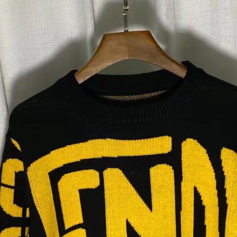 Pull ample tricoté à col rond avec lettres brodées pour femme, nouvelle collection automne et hiver