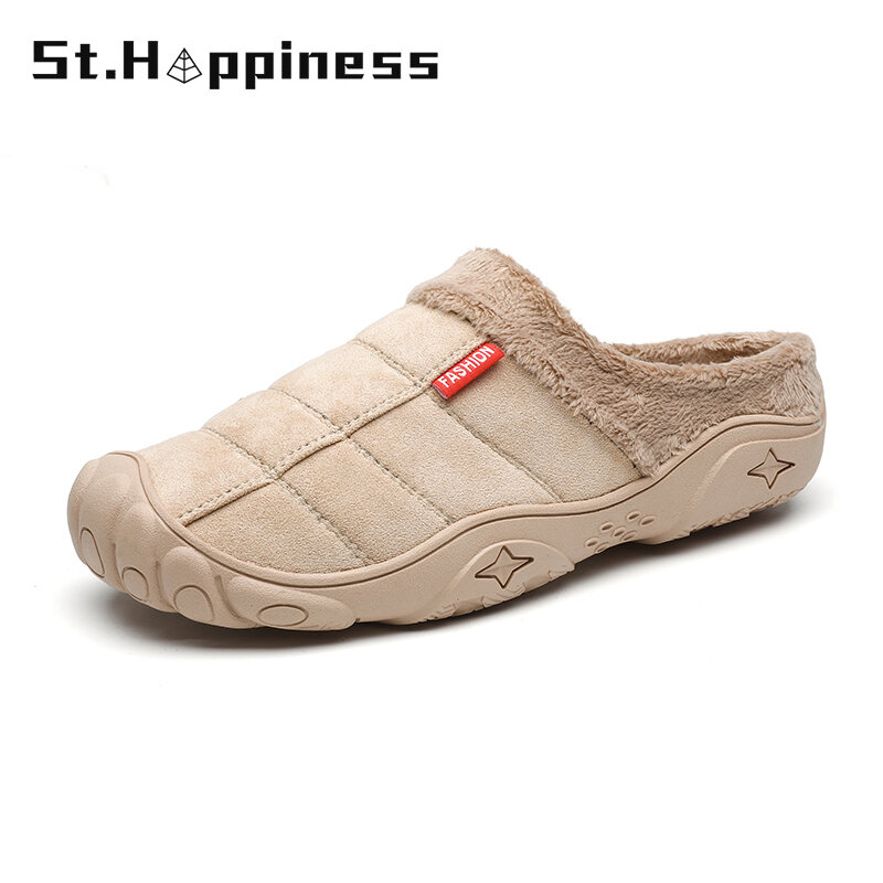 2021 nuove pantofole da uomo Home inverno scarpe calde da interno fondo spesso peluche pantofole da casa in pelle impermeabile scarpe di cotone di grandi dimensioni
