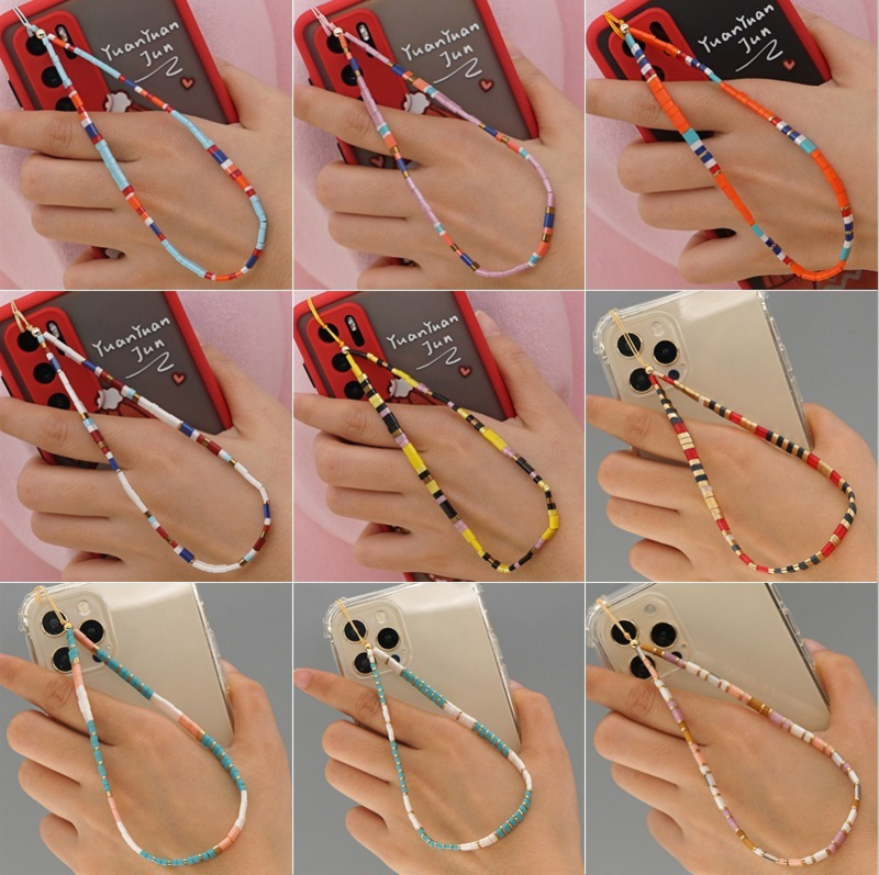 Colorful Smiling Beads Chain Phone Chain Lanyard Beads Mobile Phone Chain Anti-lost Handmade Acrylic Cord Lanyard for Women Gift