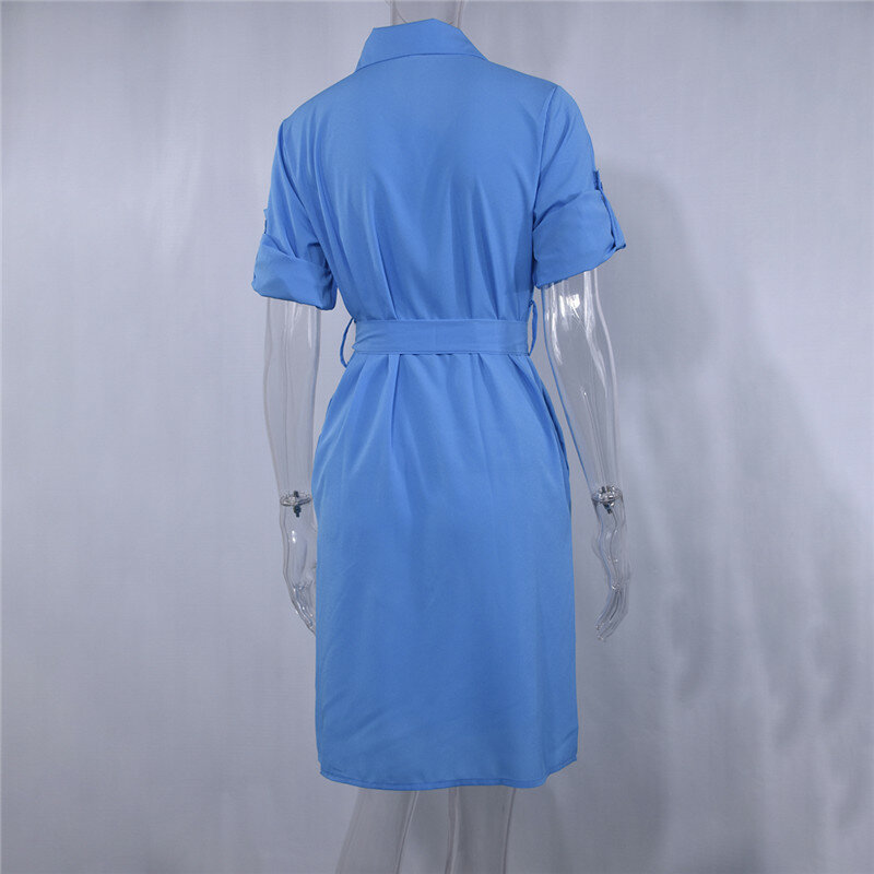 Новинка 2021, модное весеннее платье-рубашка с отложным воротником, женское повседневное Свободное платье с рукавом три четверти для вечевеч...