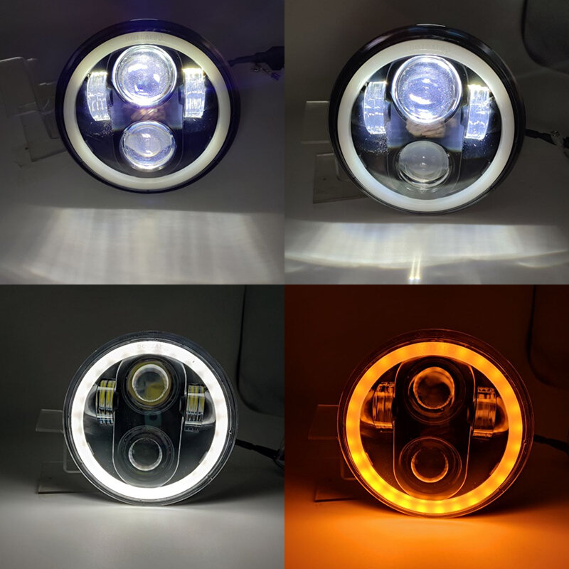 Projecteur de phare LED noir, anneau Halo, lampe haute et basse, Signal de clignotant DRL pour Sportster Dyna Iron, moto, 5.75 pouces, 5 3/4 pouces, 883