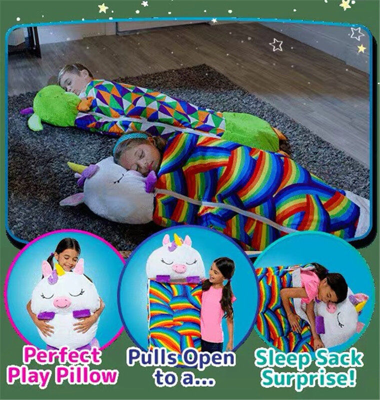 Sac de couchage pour enfants, sac de couchage avec animaux de dessin animé, couverture, oreiller, poupée, garçons et filles