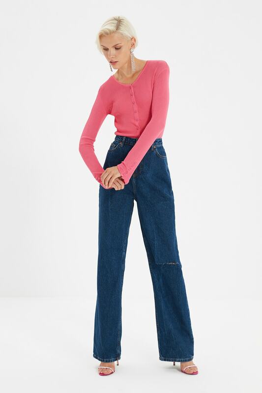 Trendyol – jean déchiré détaillé, taille haute, jambes larges, années 90