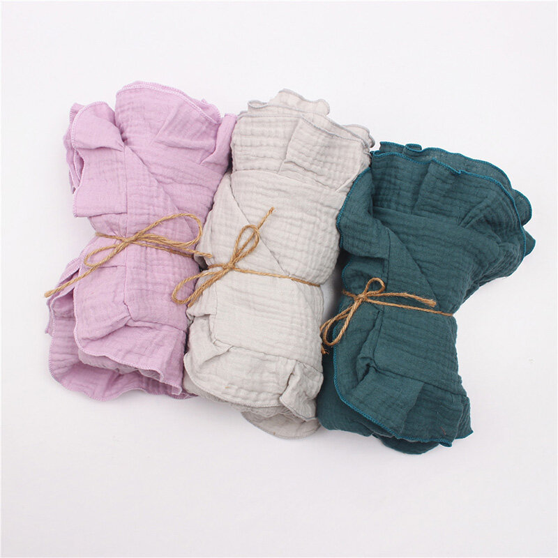 4 Layers Ruffle Swaddle Blankets Newborn Muslin Baby Blanket Wrap Organic Cotton Bedding Infant Bath Towel Photography Props