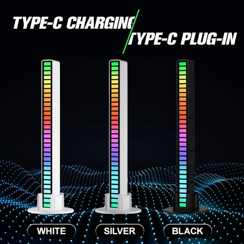 Barre lumineuse RGB à reconnaissance de rythme, lumière LED colorée, Type C, lumière ambiante Rechargeable, commande vocale