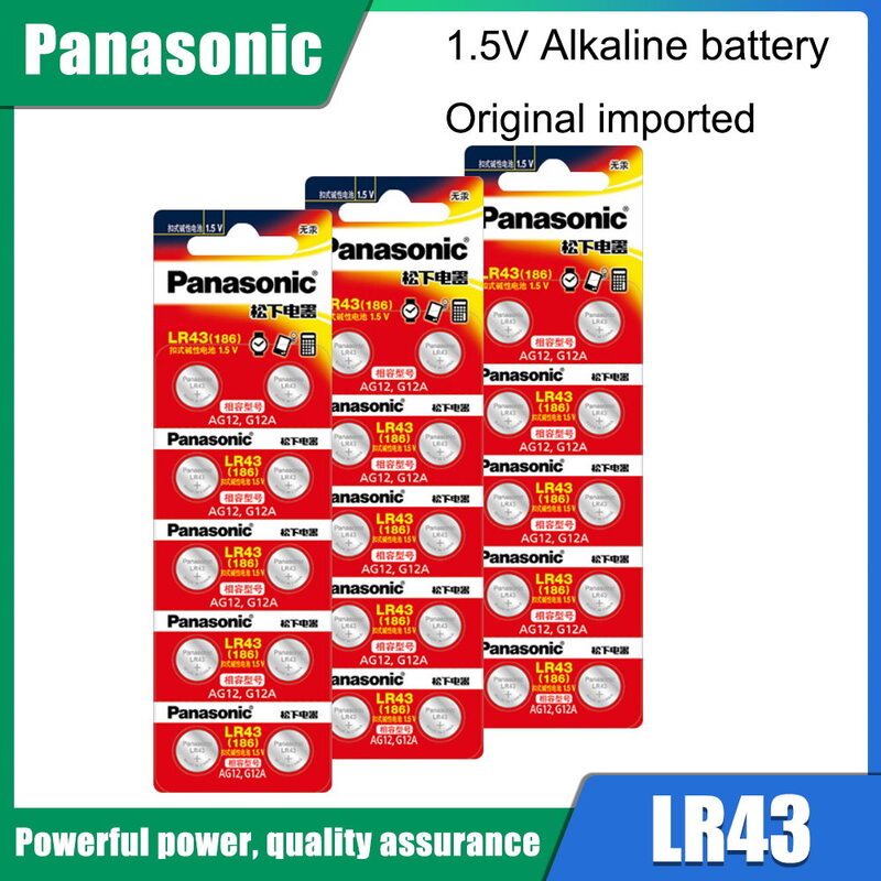 Piles alcalines Panasonic 1.55V AG12 LR43, piles boutons SR43 186 SR1142 LR1142 386 LR1144 V12GA AG 12 pour jouets de montre