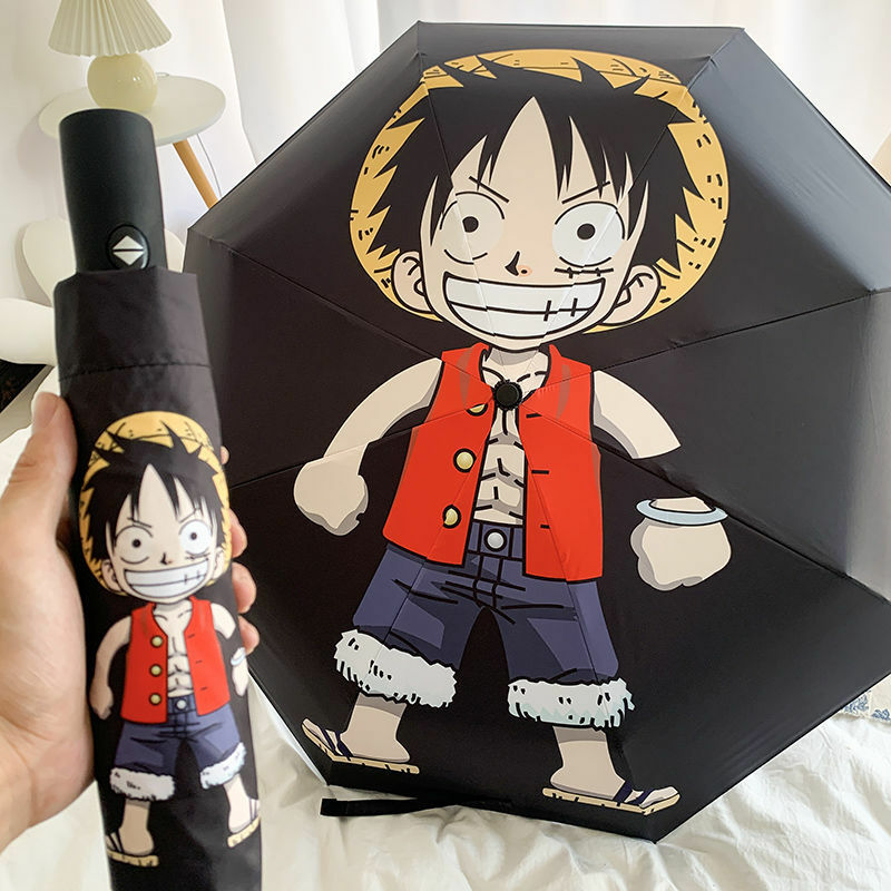 Bandai One Piece Umbrella Sunscreen Windproof Sunny Rainy Day Luffy Cartoon Animation Printing Vinyl Travel Folding Umbrella