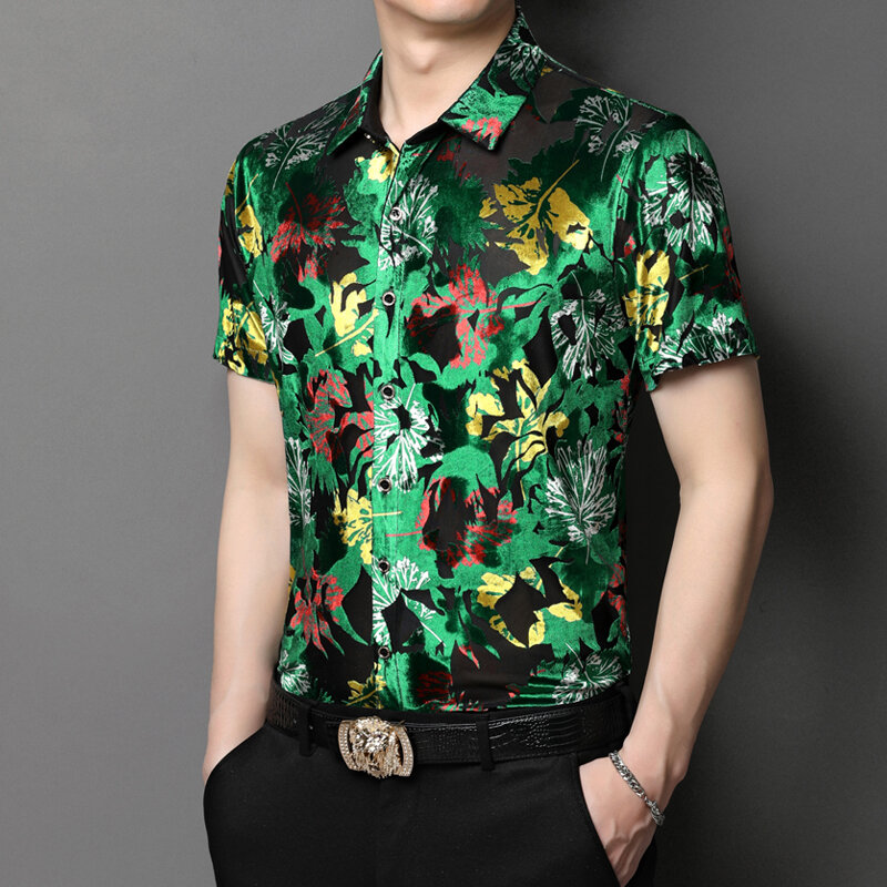 새로운 고급 남성 반팔 셔츠 레저 철 무료 실크 비즈니스 슬림 셔츠