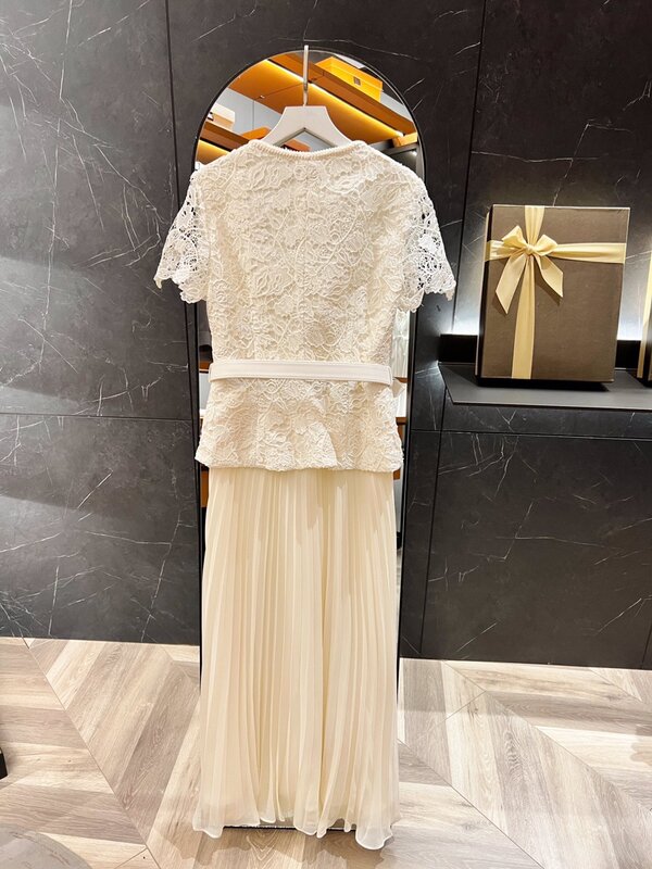 Летнее элегантное платье, женское белое кружевное платье с цветочным рисунком, праздничная одежда с поясом, винтажный облегающий дизайн