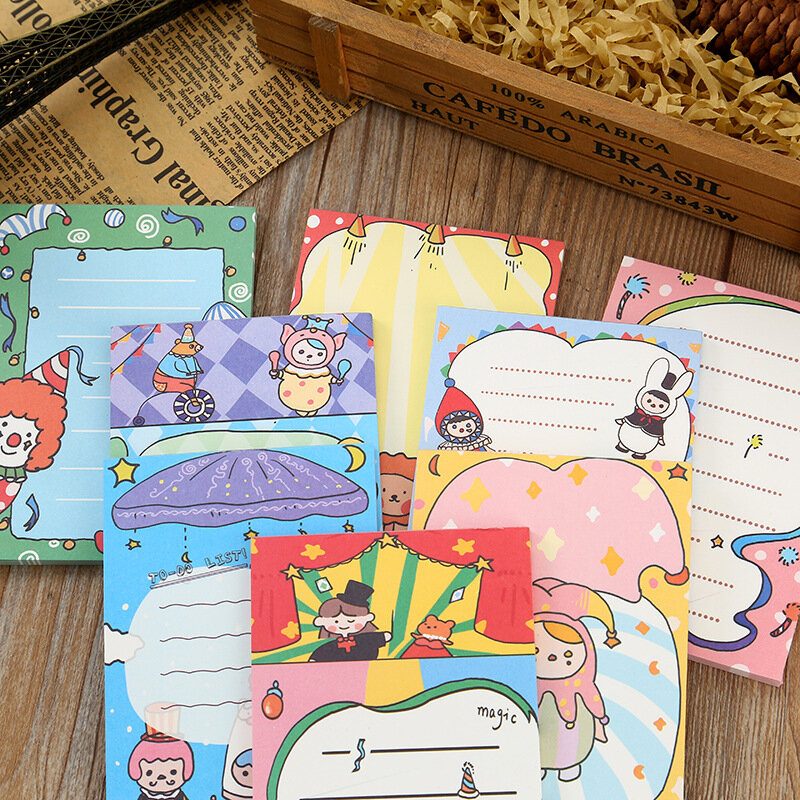 Wholesale Creative And Convenient Message Label Paper Crazy Circus Memo Pad Sheets Cute School Supplies Sticky Notes Notepad Tag