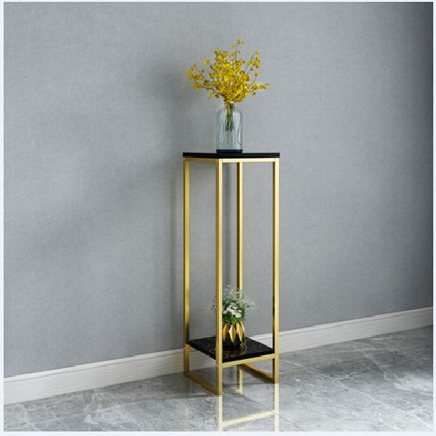 Estante de flores de hierro nórdico para sala de estar, estante de decoración de bonsái de interior, sencillo, de color dorado, de varios niveles, con suelo de rábano verde