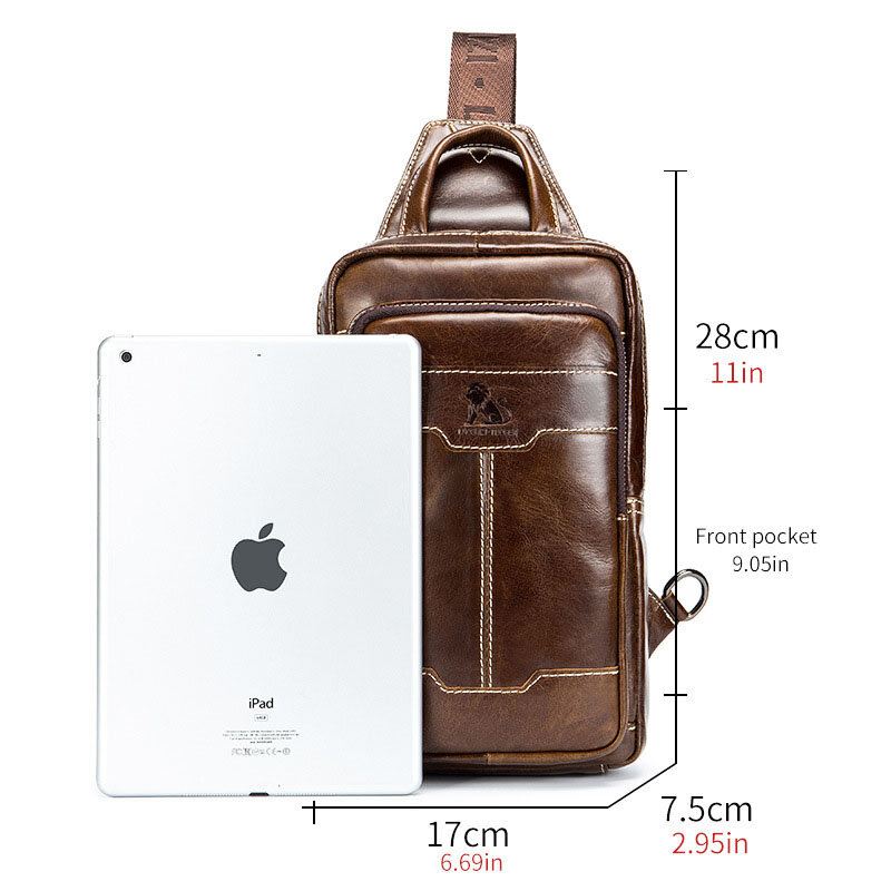 Men Retro Top Layer Cowhide Genuine Leather Shoulder Bags Waterproof Crossbody Travel Sling Chest Bag Messenger Pack for Male
