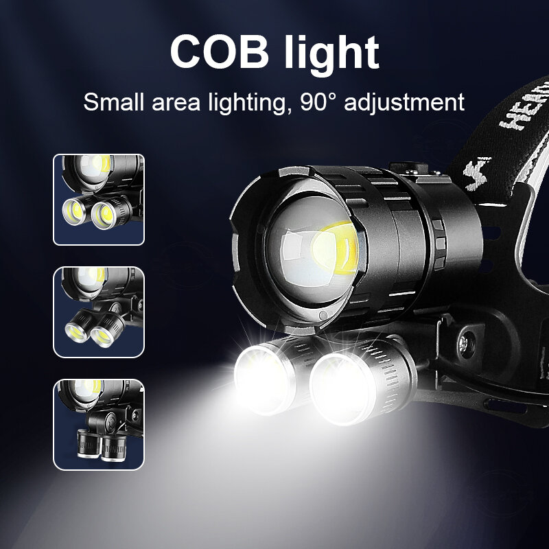 Actualización XHP199 COB potente linterna frontal LED recargable 18650 linterna LED linterna frontal pesca Camping linterna frontal